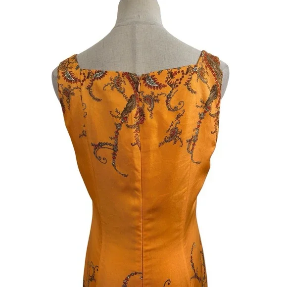 Vtg 90s Ann Taylor Orange Silk Shift Midi Dress Sz 6 Paisley Boho Cocktail Event - Picture 7 of 8